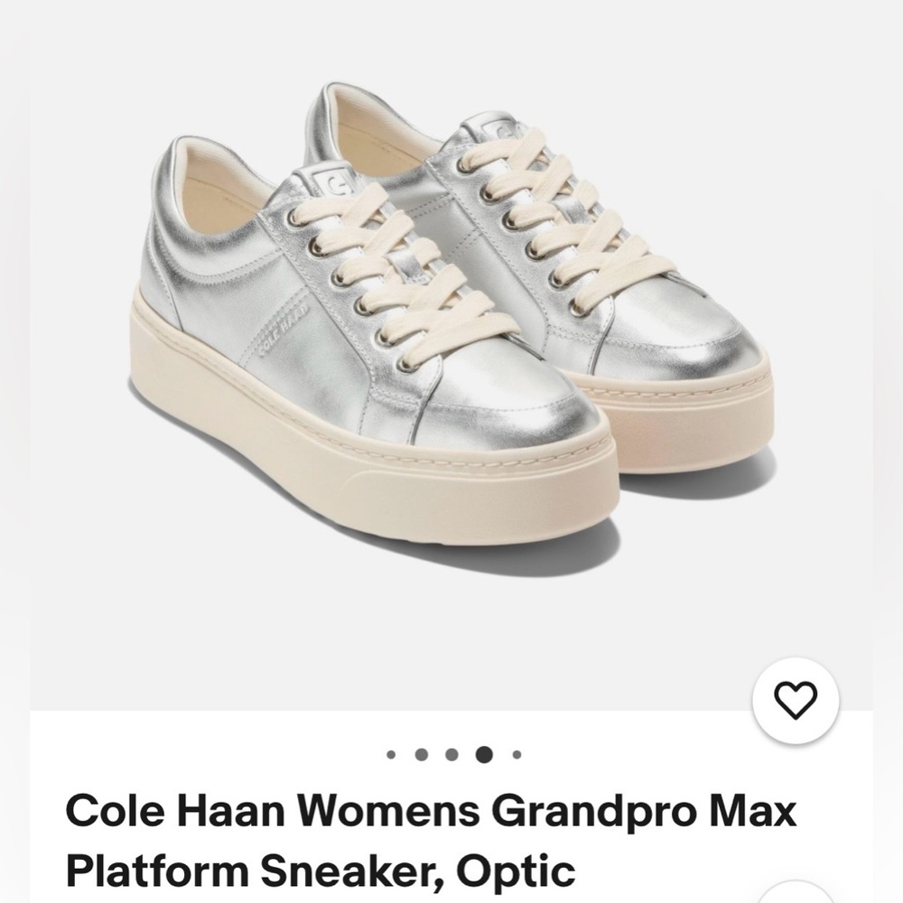 Cole Haan Womens Metallic Silver Platform Sneakers with Cream Sole
